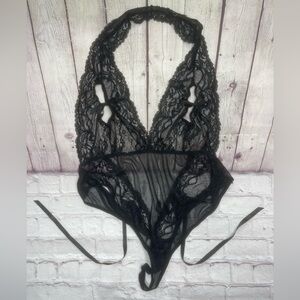 Spencer's Body rage Black Lace Halter mesh Bodysuit 3X/4X